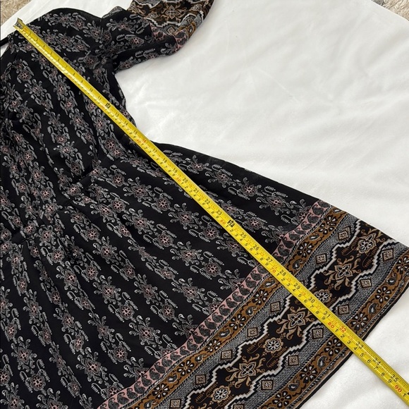 MADEWELL SIZE 6 Bohemian Long Sleeve midi Black and Brown Patterned Dress - Picture 9 of 14